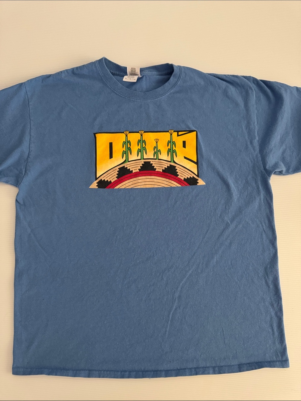 Gildan Light Blue Short Sleeve Tee with Yellow Graphic